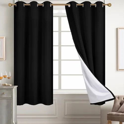 Miniatura 73 de Diraysid Cortinas 100% opacas de lino beige para dormitorio, con ojales, aislamiento térmico, cortinas de oscurecimiento de habitación