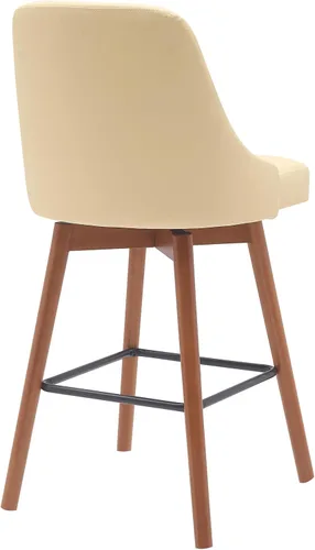 Miniatura 5 de Armen Living Sicily Modern Farmhouse Taburete giratorio de madera de nogal de 26 pulgadas de altura para encimera de isla de cocina, en piel Crema