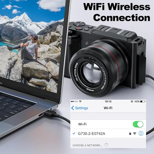 Miniatura 7 de G-Anica Cámara digital, cámaras ópticas 5K y 12X para fotografía, cámara de vlogging de 48MP para YouTube, cámara de video, salida WiFi y HDMI