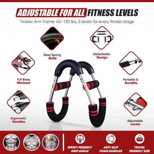Miniatura 5 de LuxUltra Twister Arm Trainer Equipo de entrenamiento de pecho para hombres y mujeres, entrenador de pecho y brazo ajustable de 40 a 130 libras