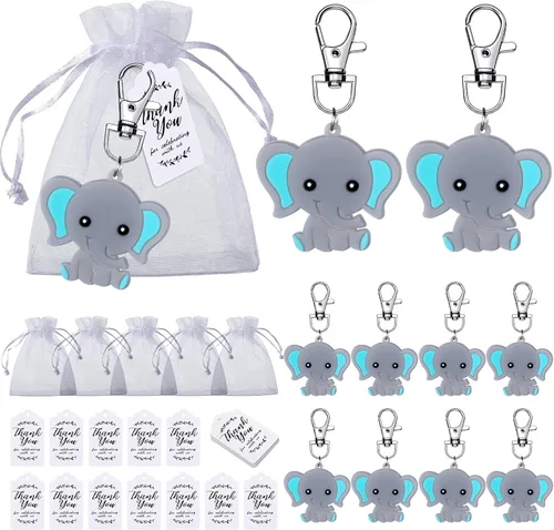Tenare 40 juegos de regalos de baby shower, regalos de devolución, llaveros de elefante, etiquetas de agradecimiento, bolsas de regalo, decoraciones