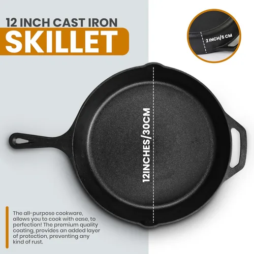 Miniatura 2 de Sartén de hierro fundido con mango de silicona, de Utopia Kitchen, 12.5 pulgadas