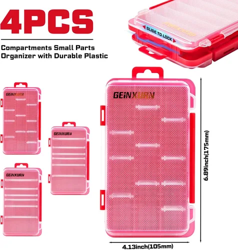 Miniatura 2 de Geinxurn Organizador pequeño de piezas de almacenamiento plano, 4 piezas de plástico transparente rojo portátil, caja de herramientas para piezas