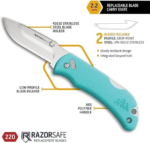 Miniatura 2 de Outdoor Edge Navaja de bolsillo plegable Razor, compacta de 2.2 pulgadas EDC con cuchillas reemplazables RazorSafe, perfecto para llevar a diario