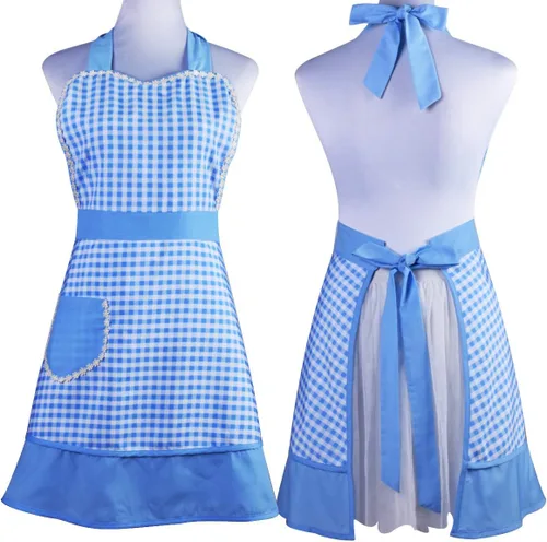 Miniatura 5 de Love Potato Bonito delantal retro de diseño único para mujeres y niñas con bolsillo elegante para cocinar cocina, color azul