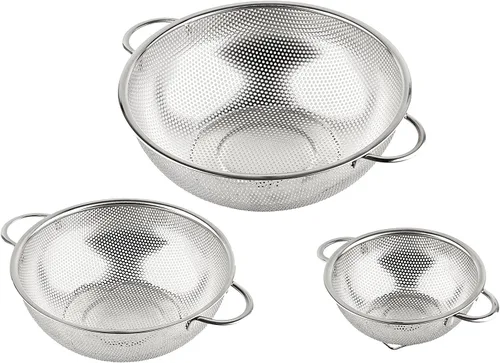 Miniatura 5 de Juego de 3 coladores microperforados de malla de acero inoxidable (1 cuarto de galón, 2.5 cuartos de galón y 4.5 cuartos de galón)