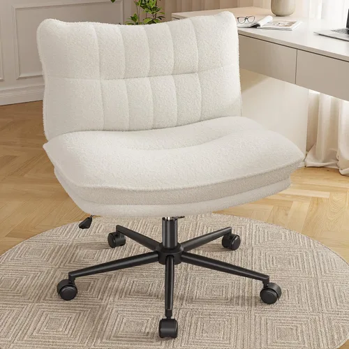 Miniatura 7 de DurayLoly Silla cruzada sin brazos con asiento de 27.6 pulgadas de ancho para sentarse con patas cruzadas, silla de escritorio reclinable de forro