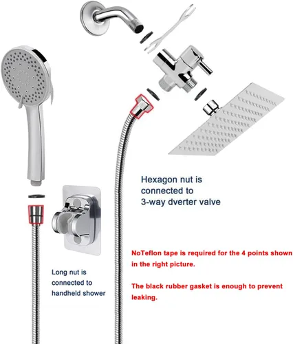 Miniatura 6 de NearMoon Cabezal de ducha filtrado, cuadrado de alta presión de 8 pulgadas, 5 ajustes de filtro de ducha de lluvia de mano con soporte Cromo