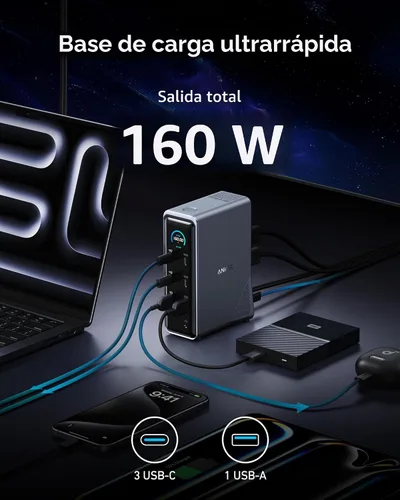 Miniatura 4 de Estación de acoplamiento Anker Prime, 14 puertos con salida máxima de 160W, transferencia de datos rápida de 10Gbps, interfaz inteligente en tiempo