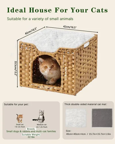 Miniatura 6 de SETVSON Camas para gatos para interiores, casa de gatitos, cubo de ratán tejido a mano, cueva para gatos, casas grandes para gatos, una alfombrilla