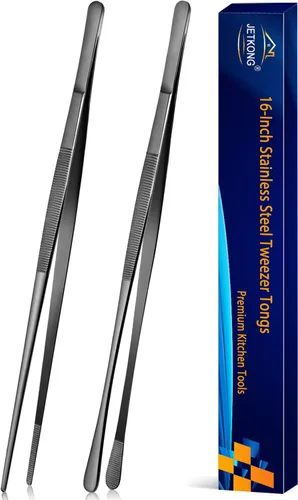 Miniatura 8 de Jetkong 2 pinzas extra grandes de 40 cm, pinzas de cocina extra largas para alimentos, reparación y barbacoa (40 cm, plateado)