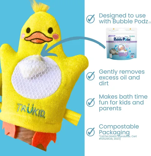Miniatura 4 de TruKid BubbleGlove, guantes de baño de esponja, marioneta de mano para niños y niños, esponja de baño y guante de toalla para bebés para niños