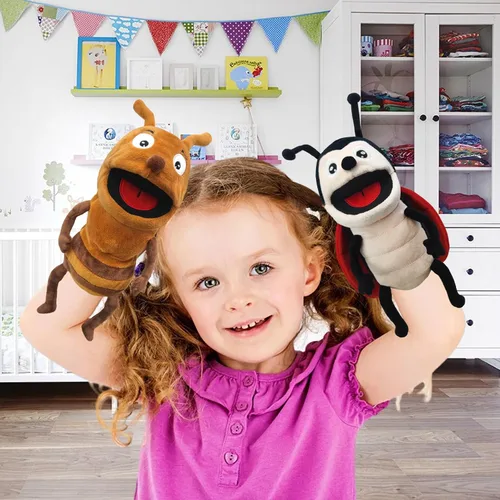 Miniatura 6 de Marioneta de Mano de Peluche Realista de 13", Marionetas de Animales Insectos para Niños Marioneta de Mano de Animal de Peluche Insecto con Boca
