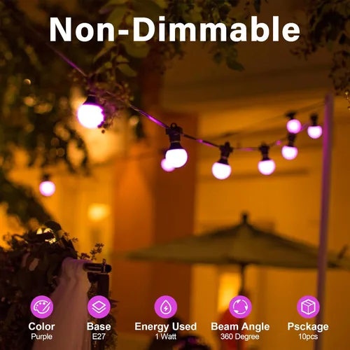 Miniatura 8 de Bombillas LED de color púrpura oscuro rosado 1 vatio de bajo lúmen, luz nocturna de 10 vatios equivalente, base media E26/E27, iluminación