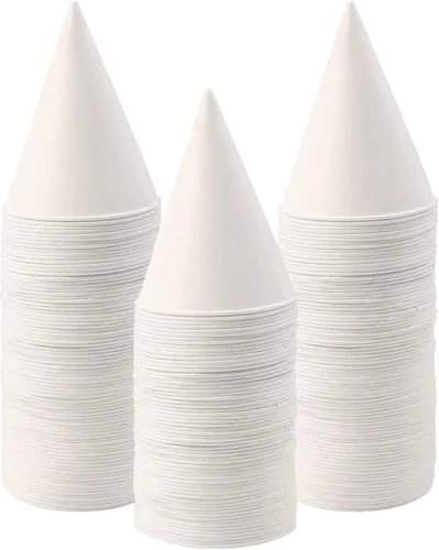Copas de cono de nieve de 6 onzas, 100 tazas de papel blanco con revestimiento de cera a prueba de fugas para helado de agua y hielo afeitado