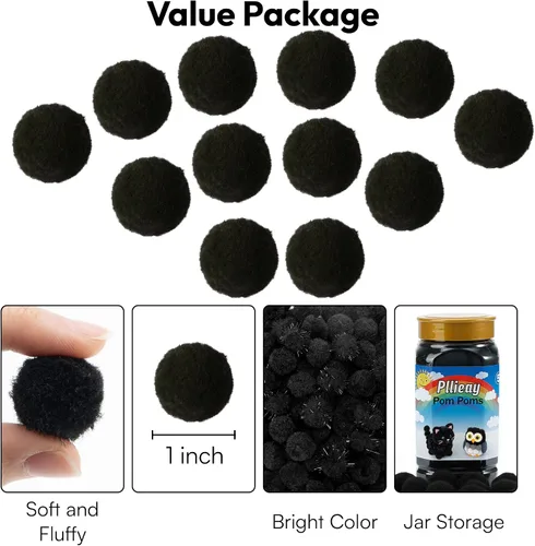 Miniatura 4 de Pllieay 160 pompones con bolas brillantes para decoraciones de Pascua, pompones negros de 1 pulgada para manualidades, decoración del hogar del día