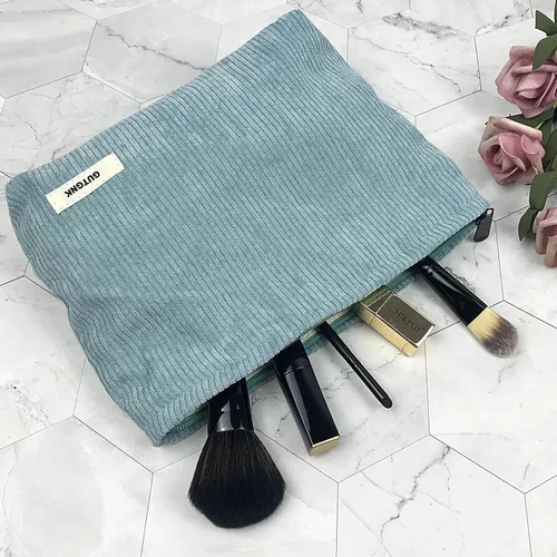 Miniatura 2 de Bolsa de maquillaje para mujeres, bolsa de cosméticos de pana con diseño estético, bolsa de mano para damas, estuche para lápices para niñas, lindo