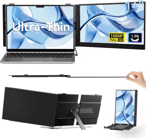 Extensor de pantalla para portátil de 14 pulgadas, monitor portátil ultrafino y ligero FHD 1080P IPS, pantalla de viaje para portátiles de 13-17.3