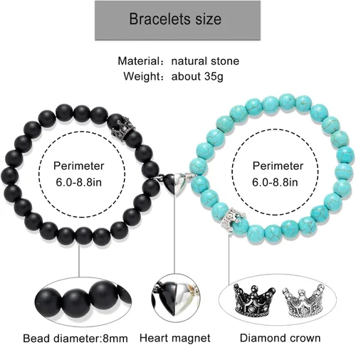 Miniatura 4 de BMMYE Magnetic Couple Bracelets Valentine's Day Gift, Long Distance Relationship Boyfriend and Girlfriend His and Her Bracelet pulseras para parejas