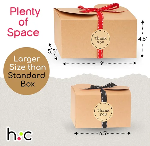 Miniatura 3 de Cajas de galletas grandes de papel kraft marrón con cintas y calcomanías (paquete de 20) cajas de regalo decorativas de 9 x 5.5 pulgadas