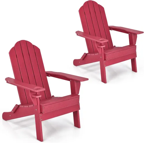 Miniatura 10 de Giantex Adirondack - Silla plegable para exteriores, silla de patio resistente a la intemperie de HDPE con soporte integrado para tazas, silla