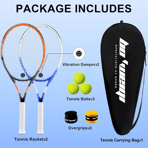 Miniatura 5 de bo'weiqi Juego de raquetas de tenis recreativas de 27 pulgadas para 2 jugadores, raquetas de tenis ligeras preencordadas para principiantes, incluye