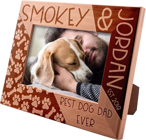 Marco de fotos personalizado Best Dog Dad Ever, 4 x 6 pulgadas, marco grabado personalizado con nombre y año, regalos para el padre del perro,