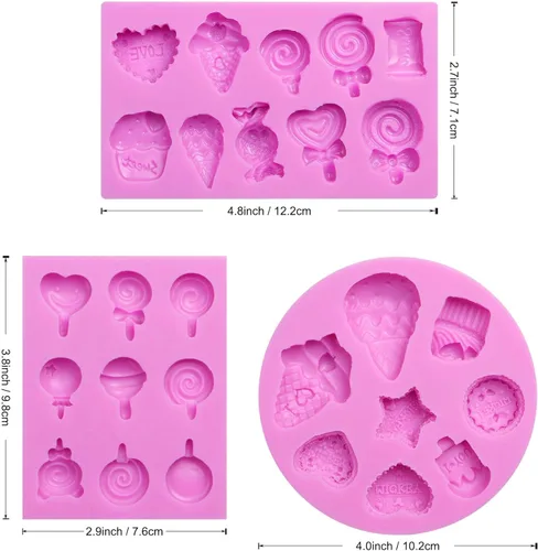 Miniatura 2 de Moldes para fondant de helado de silicona, moldes de caramelo de piruleta, 3 paquetes para hacer moldes de fondant con formas de helado, decoración