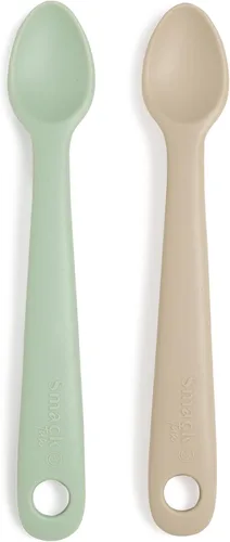 Smack Fun - Cucharas de silicona para bebés | Paquete de 2 (Cambridge Blue/Shifting Sand)