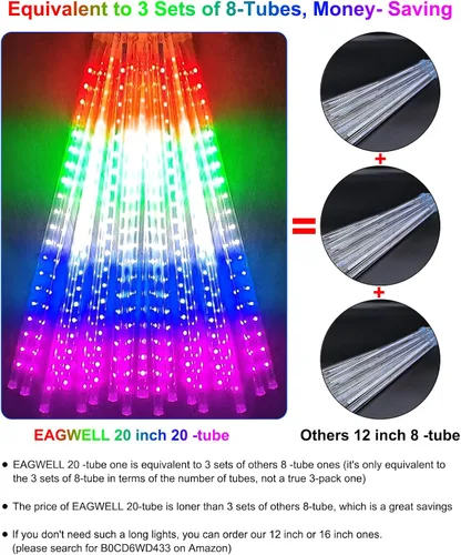 Miniatura 4 de EAGWELL Luces de Lluvia de Meteoros de Navidad, 20 en 20 Tubos Luces de Lluvia en Cascada con Cambio Automático con 12 Modos, Decoración Navideña