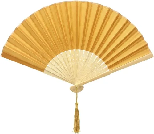 Miniatura 26 de Abanico de mano plegable de mano de tela con borla de grado A, varillas de bambú para mujeres y niñas, fiesta de verano, eventos, cumpleaños, boda