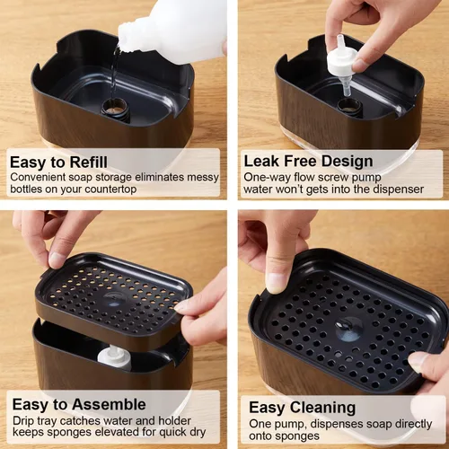 Miniatura 4 de Dispensador de jabón para platos de 10 onzas para fregadero de cocina con soporte de esponja, dispensador de jabón de cocina de calidad premium