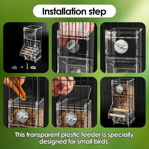 Miniatura 4 de Comedero para pájaros sin ensuciar, acrílico transparente, reduce los residuos, apto para pájaros pequeños (2 unidades)