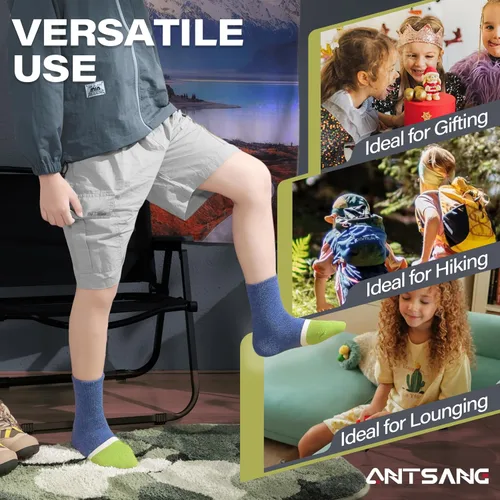 Miniatura 54 de ANTSANG Calcetines de Lana, Calcetines Térmicos Cálidos y Gruesos Tipo Crew Boot para Niños Pequeños, Niños y Niñas, 6 Pares