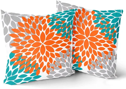 Miniatura 2 de Kawani Fundas para Almohada Naranja Turquesa Gris 20x20 Dahlias Floral Modernas Fundas de Almohada de Estilo Rústico de Granja para Sofá de Algodón