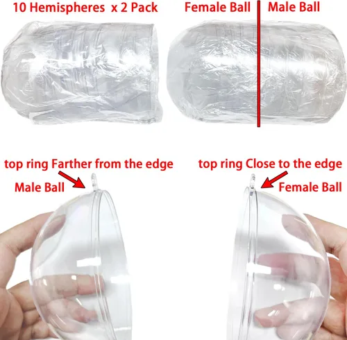 Miniatura 3 de Jishi Paquete de 10 adornos de Navidad de plástico transparente para manualidades, bolas de adornos de Navidad DIY rellenables de 2.36 pulgadas