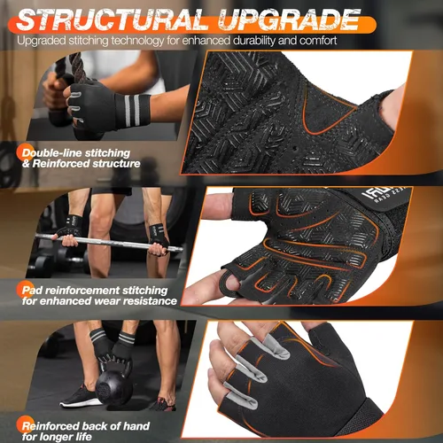 Miniatura 4 de SIMARI Guantes transpirables de entrenamiento para hombres y mujeres, guantes de levantamiento de pesas con acolchado, agarre, protección completa