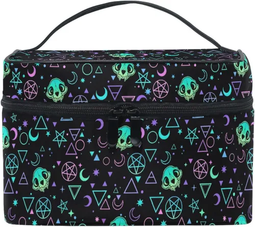Miniatura 18 de Bolsa de Maquillaje, Estuche de Maquillaje Organizador de Viaje con Diseño de Calavera y Flores, Estuche de Cosméticos, Bolsas de Aseo para Niñas