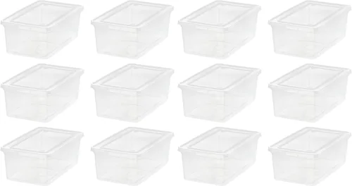 IRIS USA Paquete de 12 contenedores de almacenamiento con tapas, 6 cuartos de galón, transparentes como el cristal, cajas de zapatos, contenedores