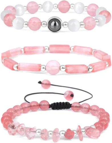 Risyfjew Pulseras de amatista para mujer, pulsera de cuentas curativas de piedra natural, alivio del estrés y la ansiedad, cristales de sandía,