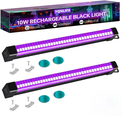 YQNLIFA Barra de luz negra recargable de 5000 mAh, luces negras alimentadas por batería para fiesta brillante, tira de luz negra inalámbrica para
