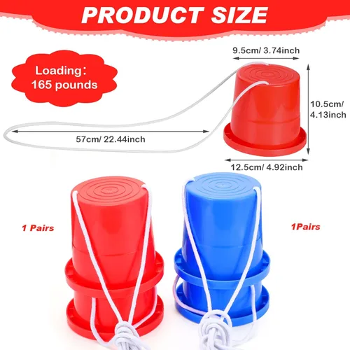 Miniatura 2 de Meooeck 2 pares de zancos para caminar, cubo de equilibrio, zancos de plástico grueso con cuerda ajustable para coordinación de equilibrio de niños