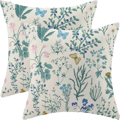 Miniatura 17 de AEIOAE Fundas de Almohada de Primavera 12x20 Pulgadas Juego de 2, Fundas de Almohadas Decorativas de Flores Silvestres y Plantas Verde Salvia