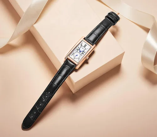 Miniatura 3 de carlien Reloj de cuarzo para mujer, elegante reloj de vestir rectangular con correa de cuero y corona de zafiro