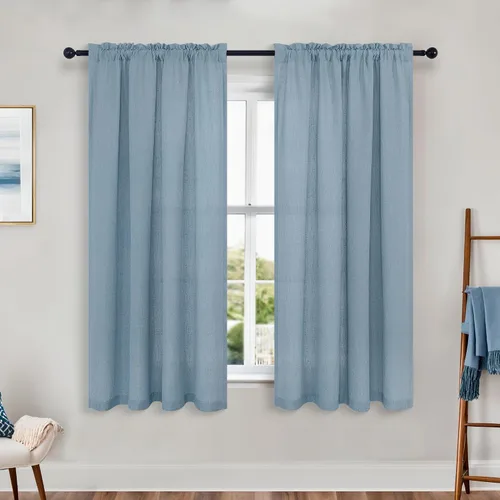 Miniatura 155 de KOUFALL Juego de 2 cortinas de puerta francesa, cortinas de lino para puerta/ventana, cortina transparente boho para cristal lateral delantero