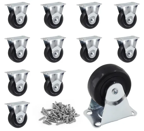 Miniatura 7 de 4 ruedas giratorias de goma de 2 pulgadas, ruedas fijas rígidas de alta resistencia con placa superior no giratoria para muebles
