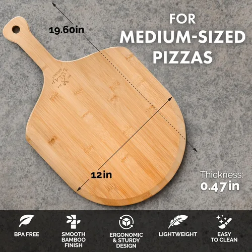 Miniatura 4 de Zulay (mediana de 12 pulgadas) auténtica madera de bambú para pizza, paleta de pizza de bambú natural con bordes fáciles de deslizar y mango