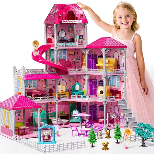 Miniatura 10 de JUKUDAHU Juego de villa para niñas de 3 a 7 años, juego de interior para niñas con 2 pisos, 3 habitaciones, 2 muñecas para edades de 6 a 8 años