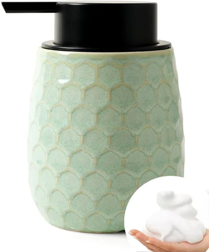 Miniatura 13 de Dispensador de jabón espumoso, dispensador de jabón de manos de espuma de cerámica de 12 onzas con diseño de panal para cocina o baño, dispensador