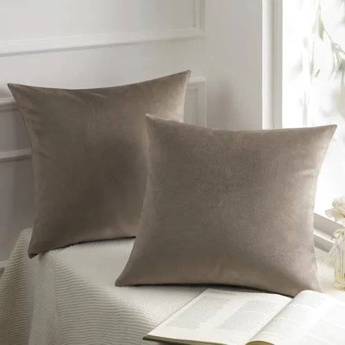 Phantoscope Paquete de 2 Fundas de Cojín Decorativas de Terciopelo Suaves Sólidas Cuadradas para Sofá Color Taupe 22 x 22 pulgadas 55 x 55 cm Gris